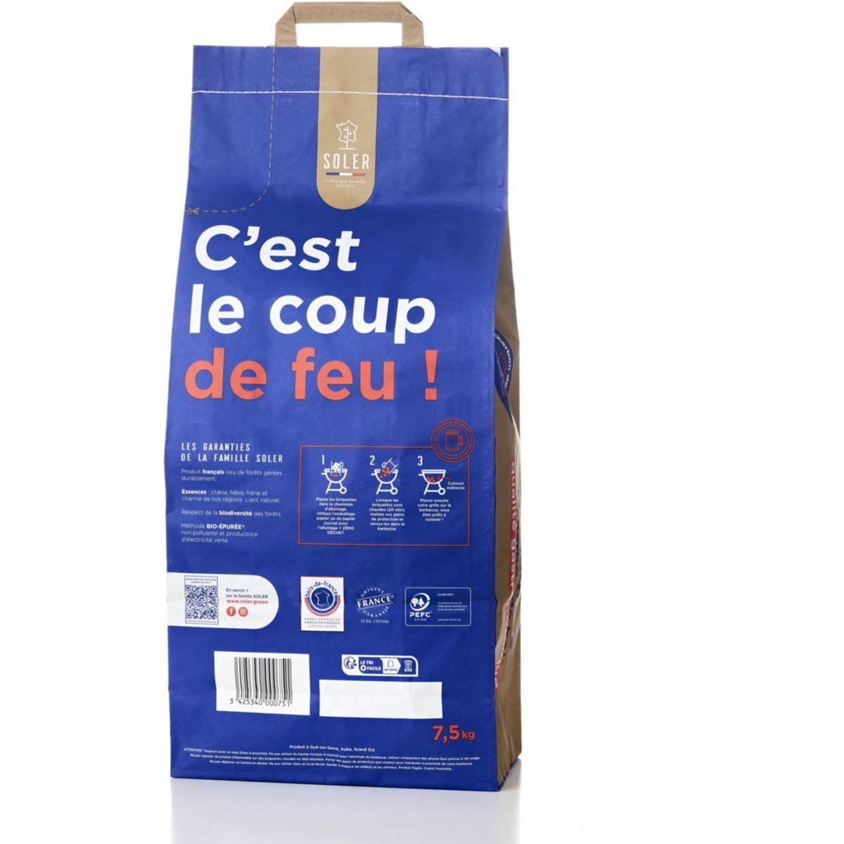 SOLER Briquette de charbon Briquette de charbon de bois 7.5 kg