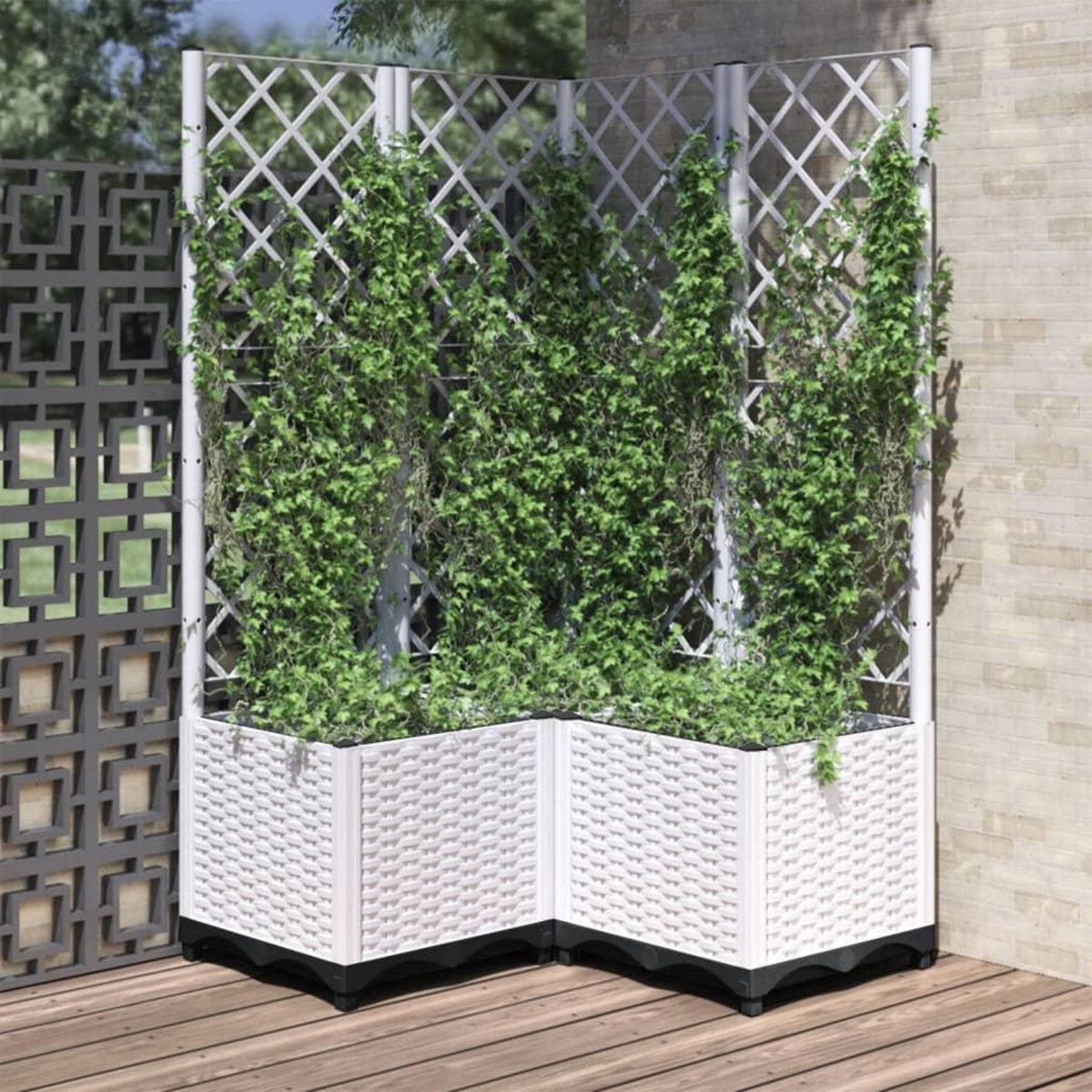 VIDAXL Jardiniere avec treillis Blanc 80x80x136 cm PP