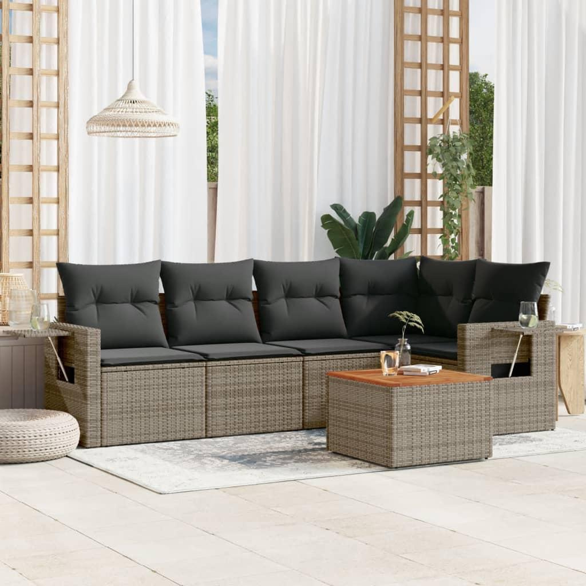 VIDAXL Salon de jardin 6 pcs avec coussins gris resine tressee