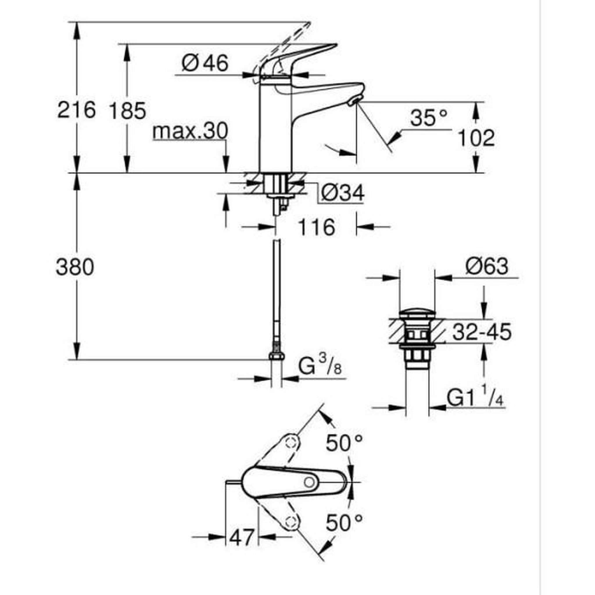 Voir la diapositive 2 : Grohe Mitigeur monocommande - grohe - 24327001 - lavabo swift - avec sécurité enfant - taille m
