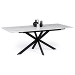 ID MARKET Table à manger extensible rectangle ALIX 6-10 personnes pied araignée noir plateau effet marbre blanc ALASKA 160-200 cm