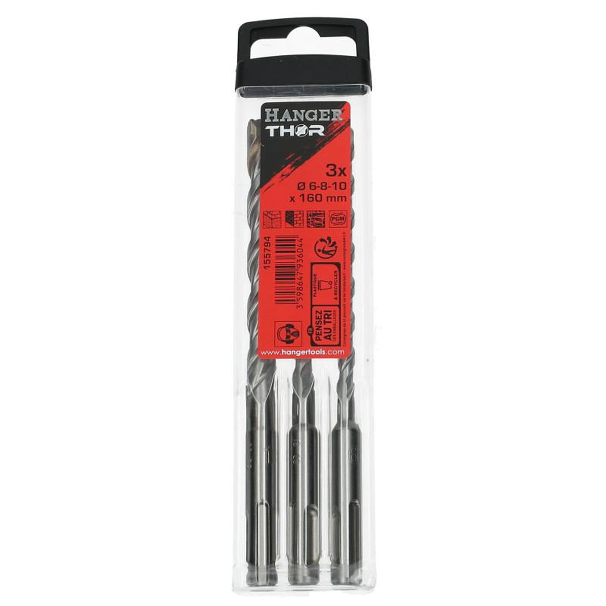 Voir la diapositive 1 : Shiny Hanger Set de 3 forets béton SDS Plus 2 taillants THOR 6 8 10 x 160 mm HANGER 155794