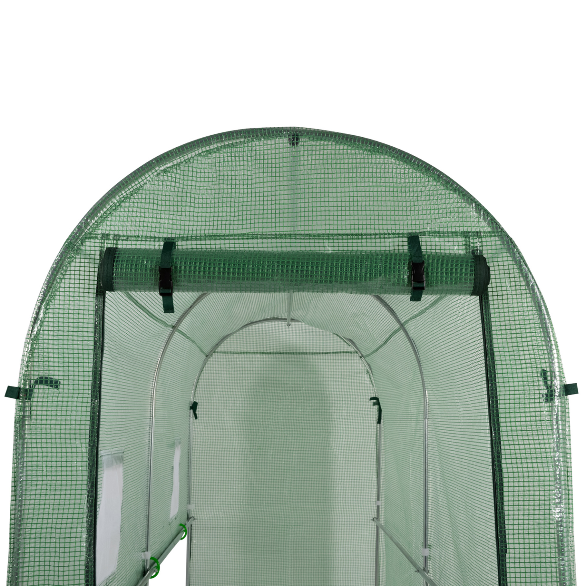 Voir la diapositive 5 : ID MARKET Serre à tomates de jardin 3m² 3 x 1 x 2 m acier galvanisé + bâche anti-uv relevable avec porte et 2 fenêtres verte