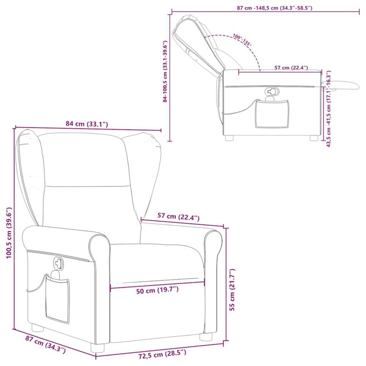 VIDAXL Fauteuil de massage inclinable Taupe Tissu