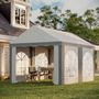 Voir la diapositive 2 : OUTSUNNY Barnum tonnelle chapiteau de jardin dim. 4L x 2,95l x 2,85H m - 4 fenêtres, 2 portes - acier galvanisé PE blanc gris