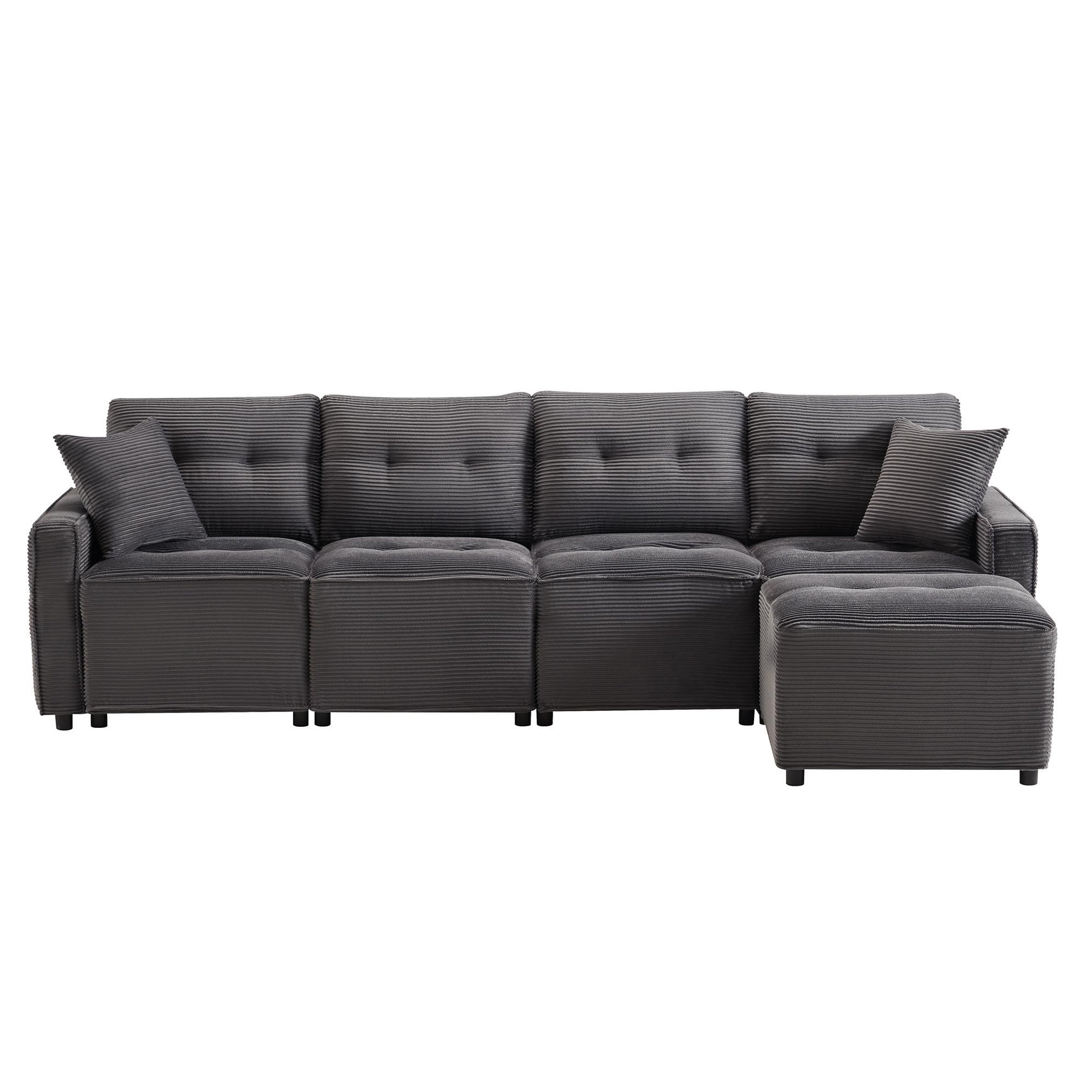 Voir la diapositive 1 : MERAX Canapé d'angle réversible fixe 4 places tissu coffre de rangement