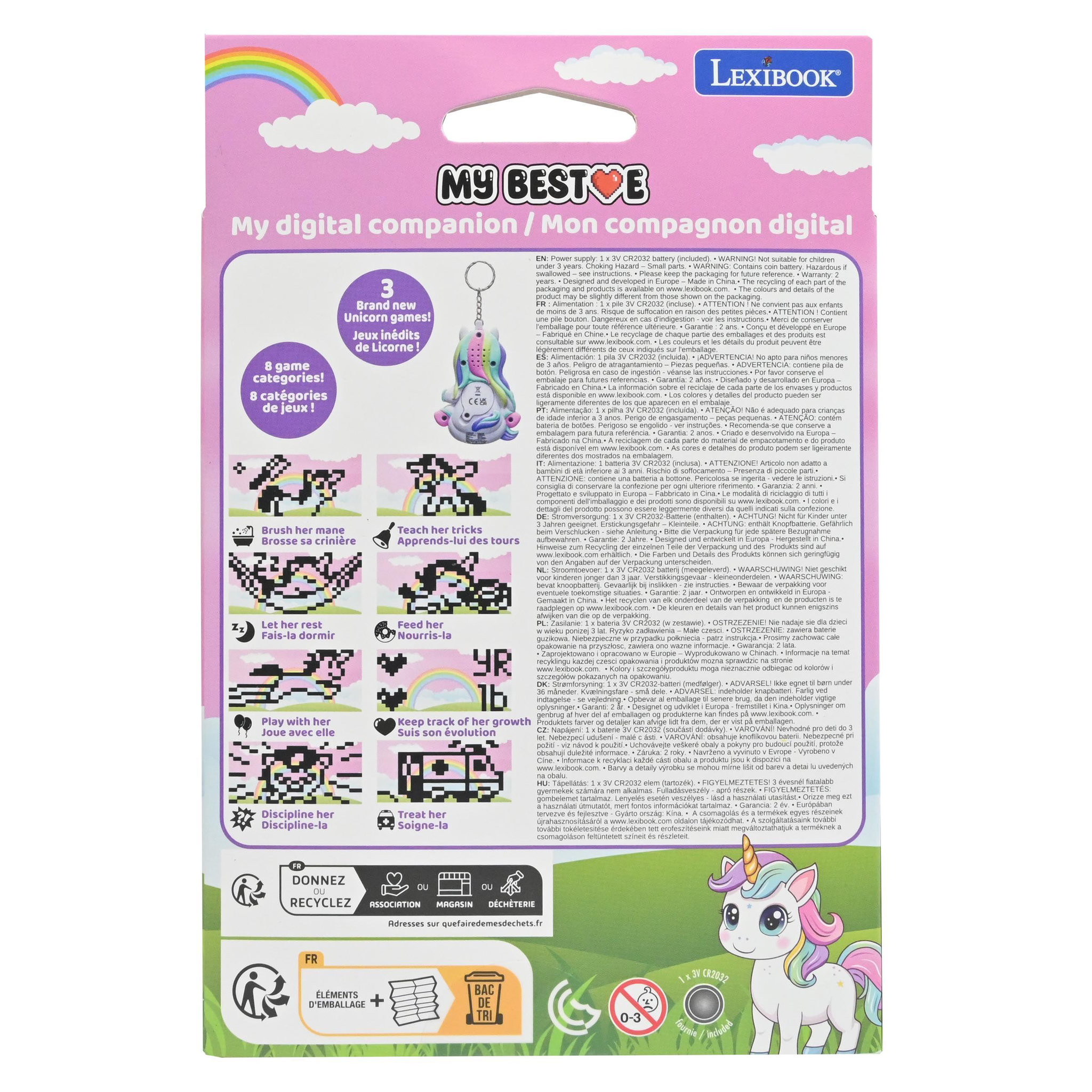 Voir la diapositive 5 : Lexibook Console My Best-E® Licorne avec écran LCD et porte-clés