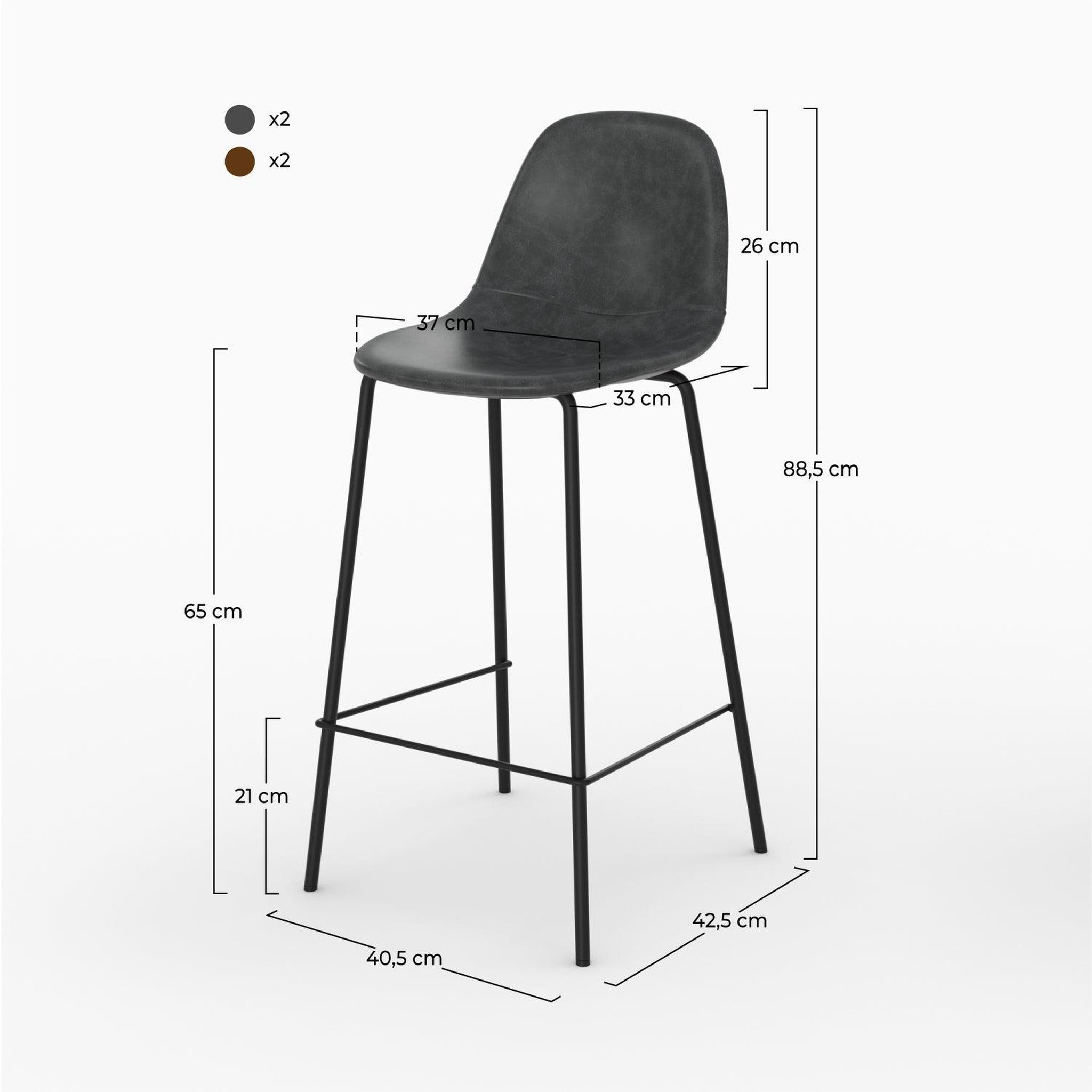 Voir la diapositive 4 : MAISON PAVANE Pack 4 chaises pour îlot central marron et gris/noir 65 cm-henrik