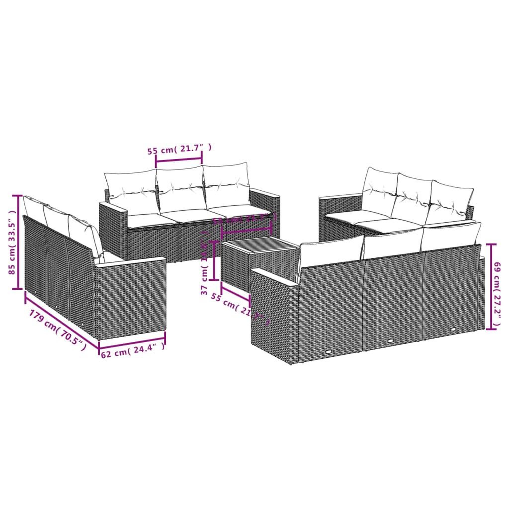 Voir la diapositive 6 : VIDAXL Salon de jardin avec coussins 13 pcs beige resine tressee