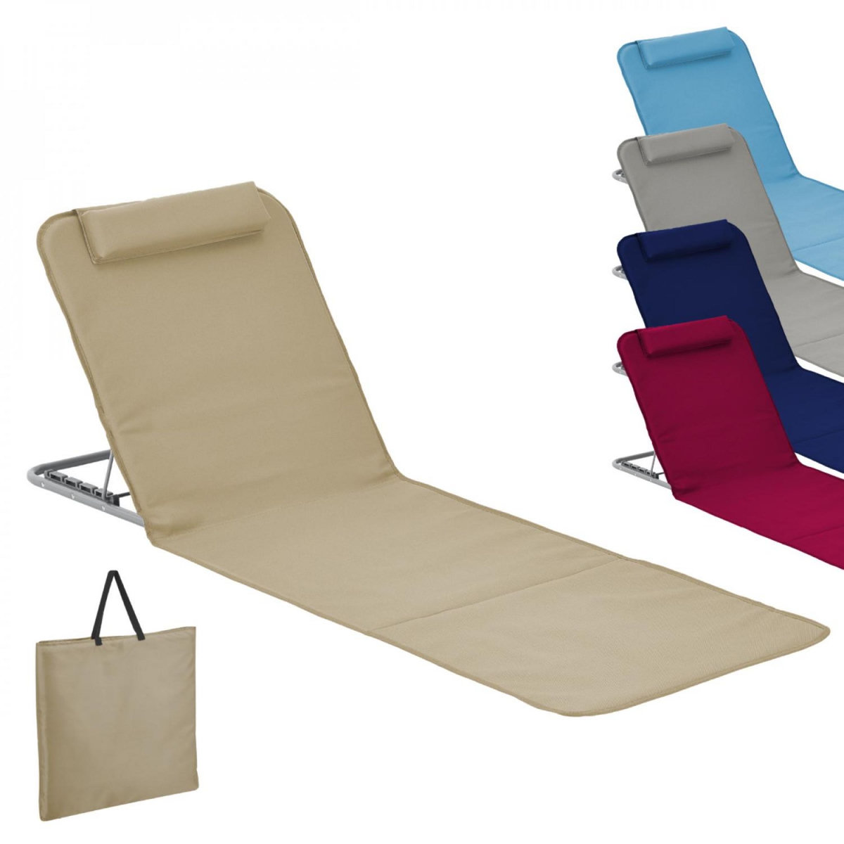 LINXOR Matelas, transat, tapis de plage avec dossier inclinable et sac de transport