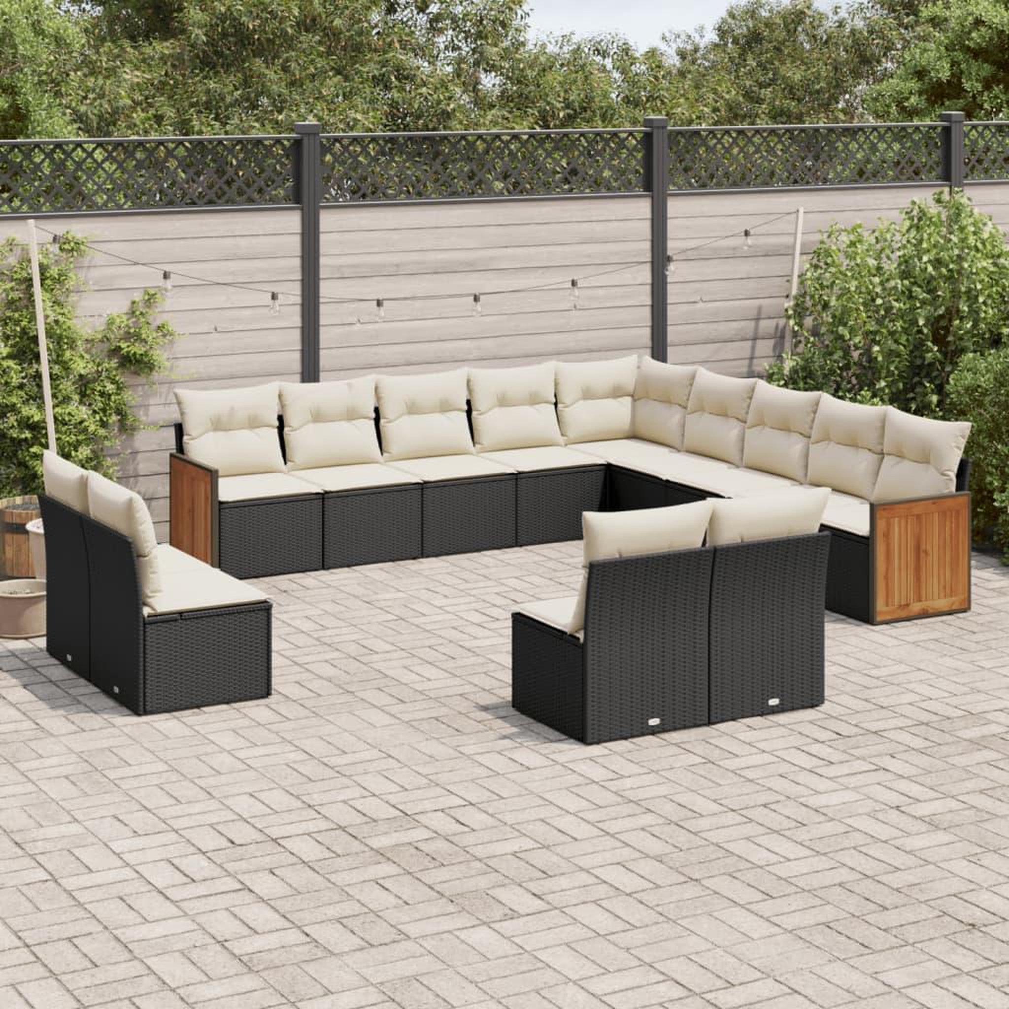 VIDAXL Salon de jardin avec coussins 13 pcs noir resine tressee