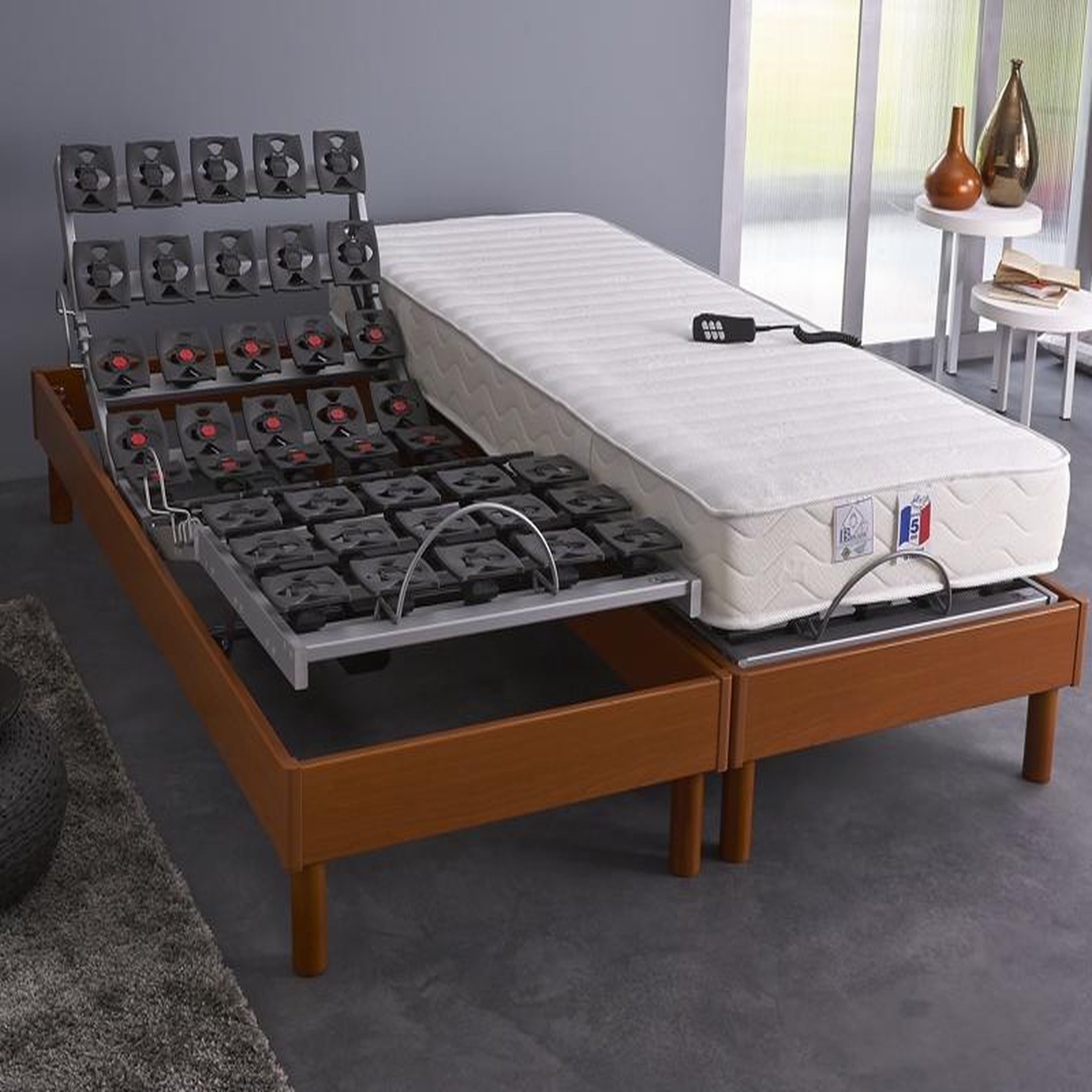 Voir la diapositive 2 : IDLITERIE Ensemble Relaxation Tous Plots + Matelas 100% Latex 5 Zones 2x90 x 200