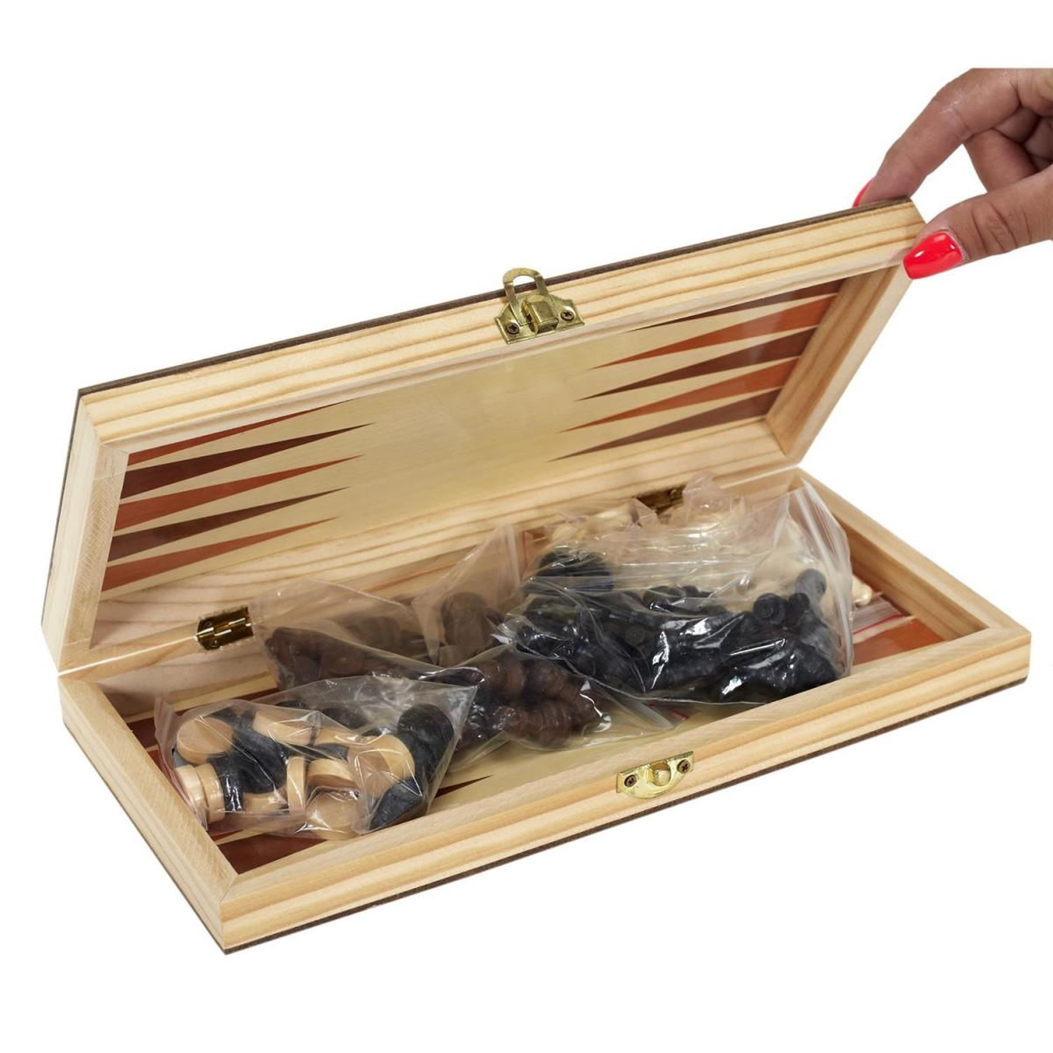 Voir la diapositive 4 : MISTER GADGET Jeu de société en bois  3 en 1  29cm naturel