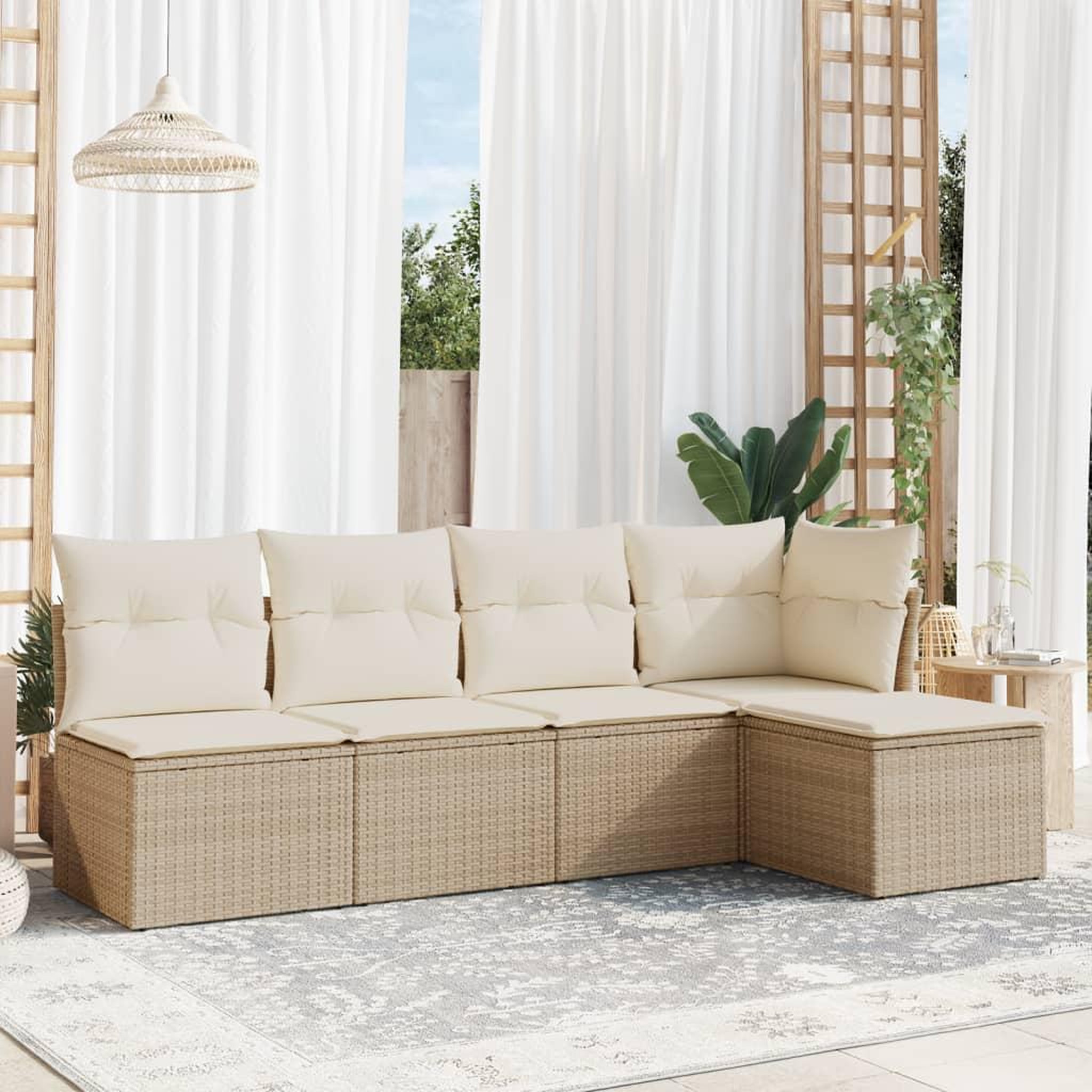 VIDAXL Salon de jardin avec coussins 5 pcs beige resine tressee