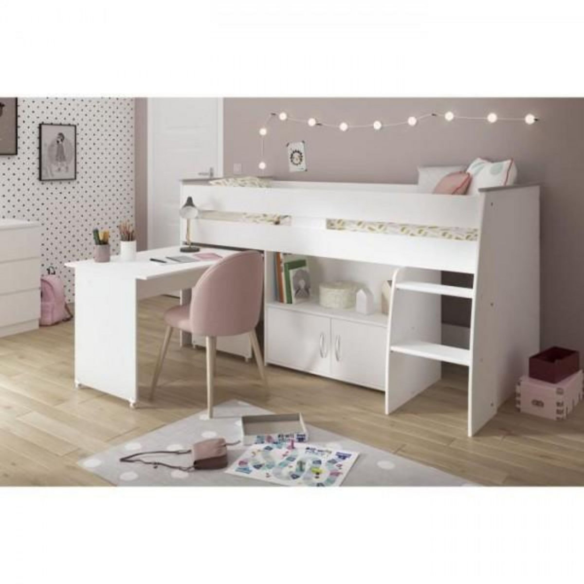 PARISOT Lit combiné enfant PARISOT ZOLA - Blanc - 90x200 cm - Sommier inclus