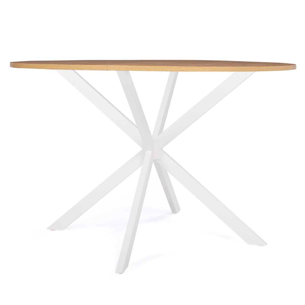 ID MARKET Table à manger ronde ALIX 6 personnes pied araignée bois et blanc 110 cm