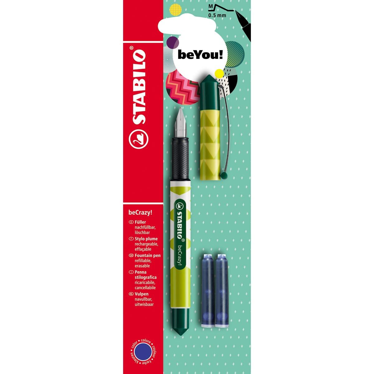 STABILO Stylo plume Becrazy coloris fruits ananas + 2 cartouches
