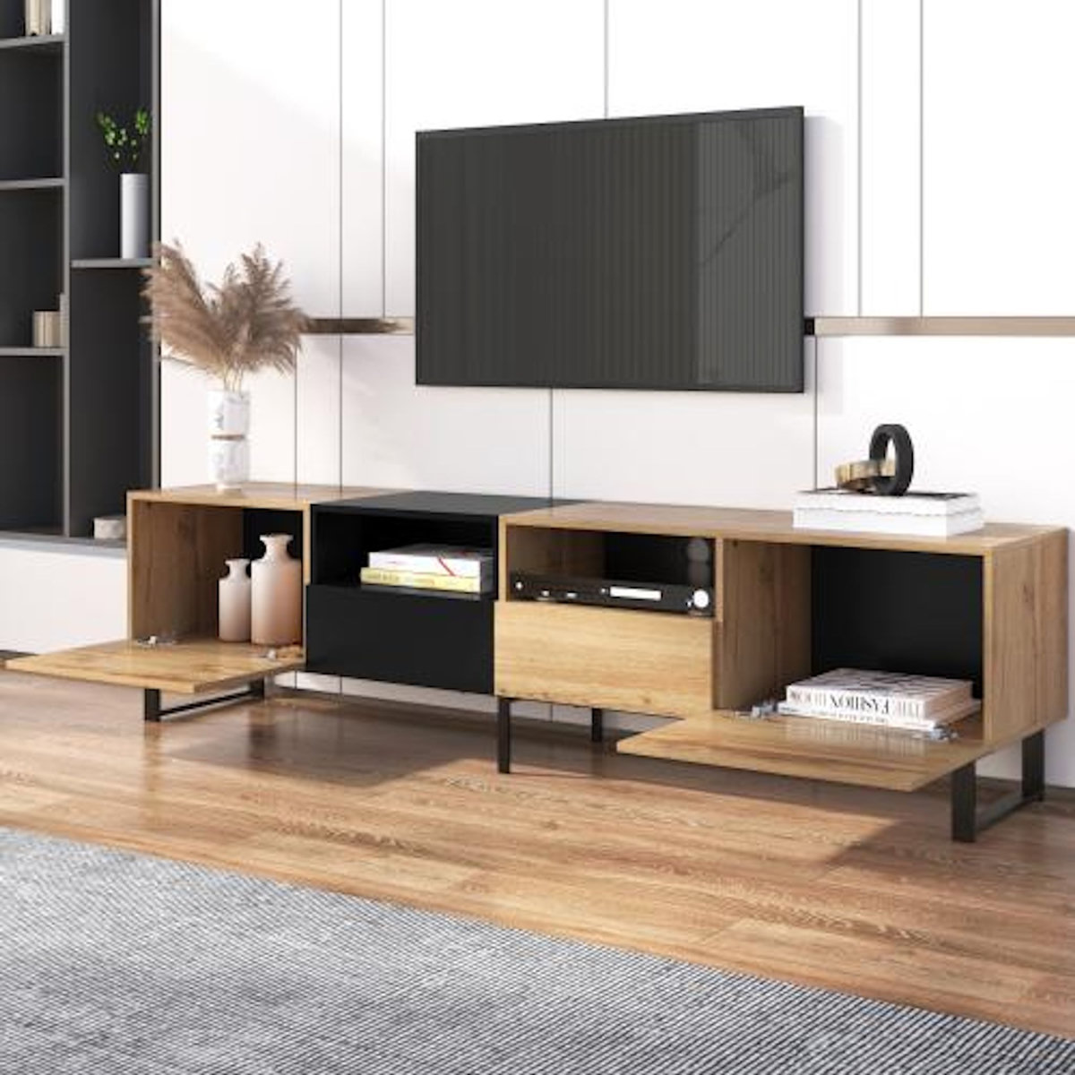 MERAX Meuble tv naturel 190 cm mdf