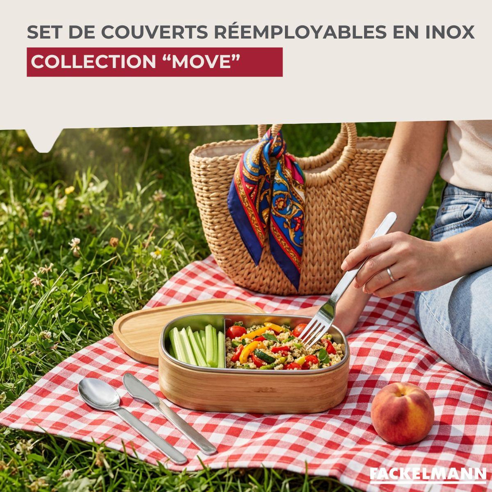 Voir la diapositive 2 : Fackelmann Boîte de 3 couverts réemployables fackelmann move