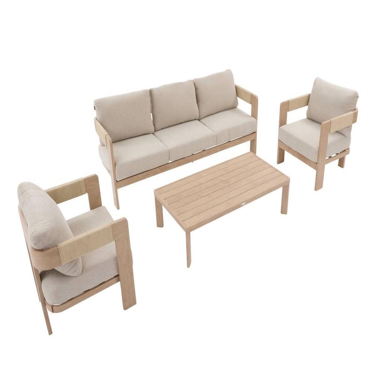 HESPERIDE Salon de jardin en alu effet bois Oryna Beige/Honey - 5 places - Hespéride