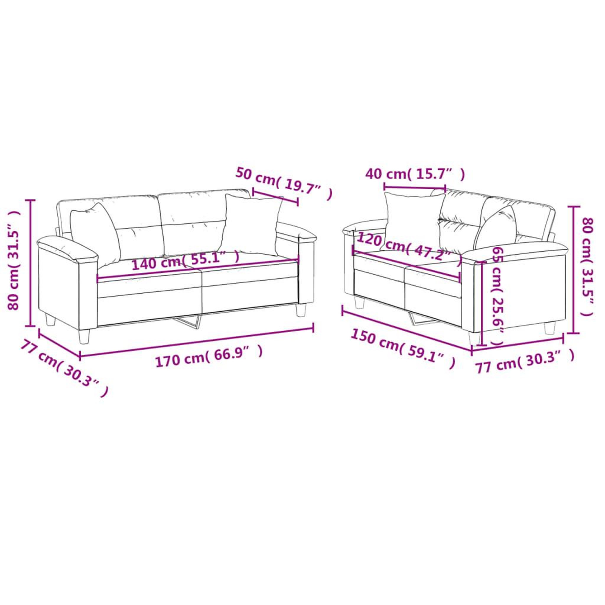 Voir la diapositive 6 : VIDAXL Ensemble de canapes 2 pcs avec coussins Noir Tissu microfibre