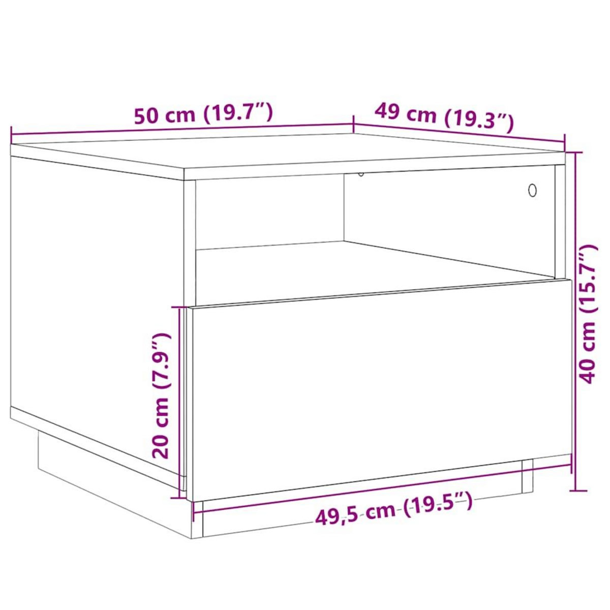 VIDAXL Table basse avec lumieres LED chene marron 50x49x40 cm