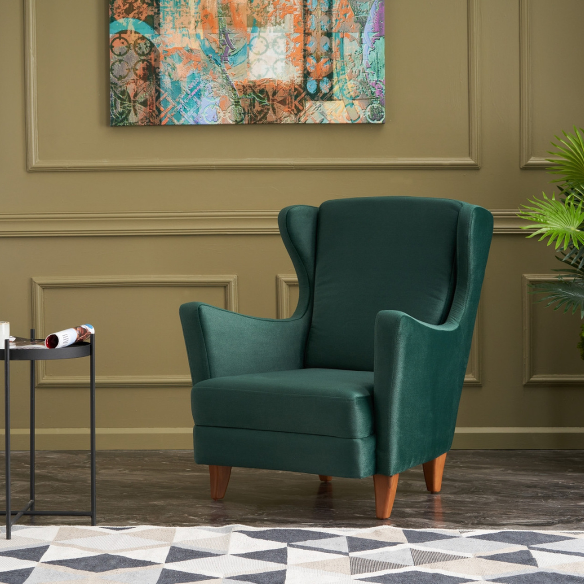 Voir la diapositive 2 : CONCEPT USINE Fauteuil à oreilles en velours vert williams