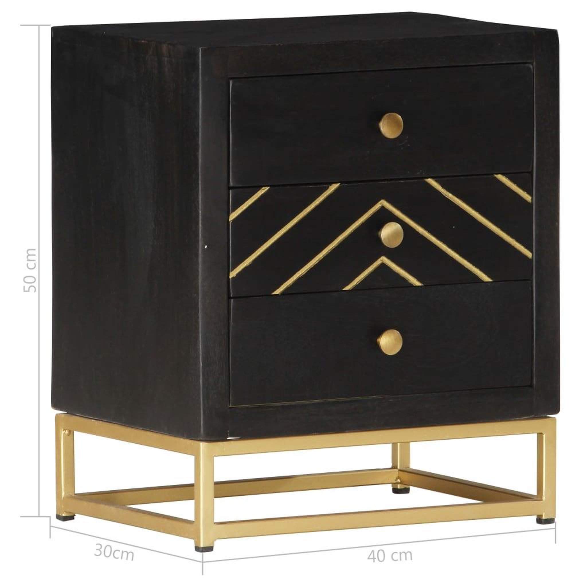 Voir la diapositive 6 : VIDAXL Table de chevet noir et dore 40x30x50cm bois de manguier massif