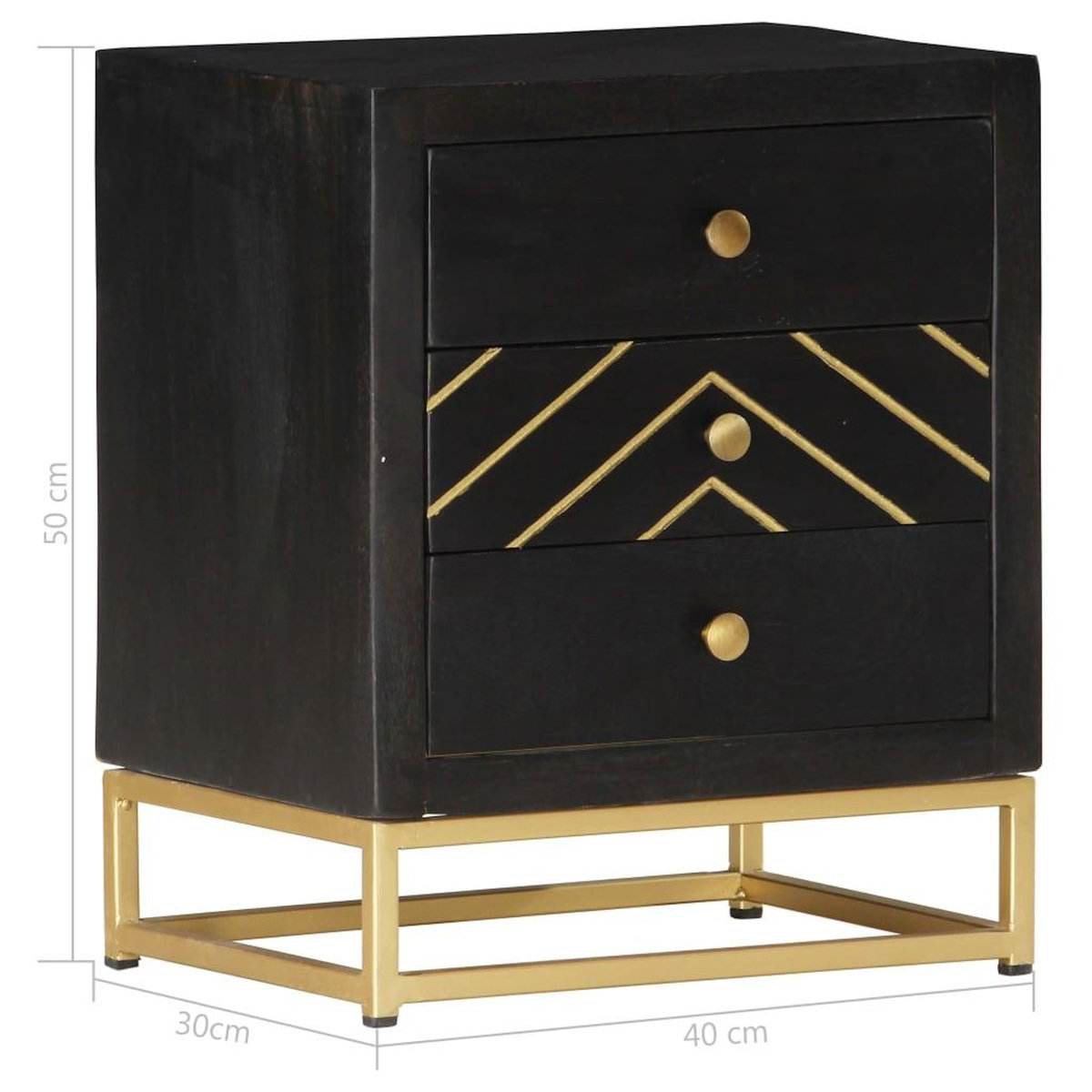 VIDAXL Table de chevet Noir et dore 40x30x50cm Bois de manguier massif