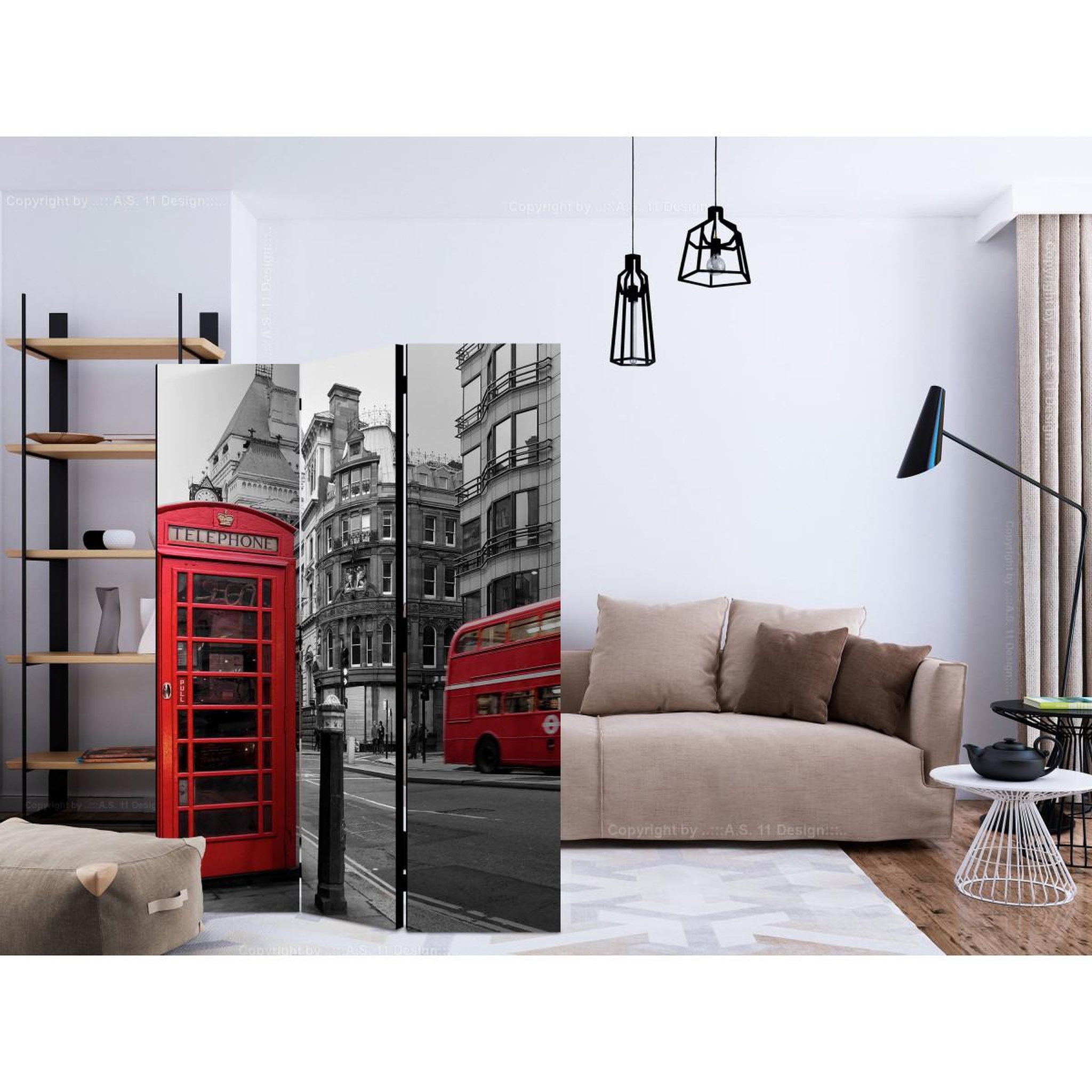 Voir la diapositive 2 : Paris Prix Paravent 3 volets  london icons  135x172cm