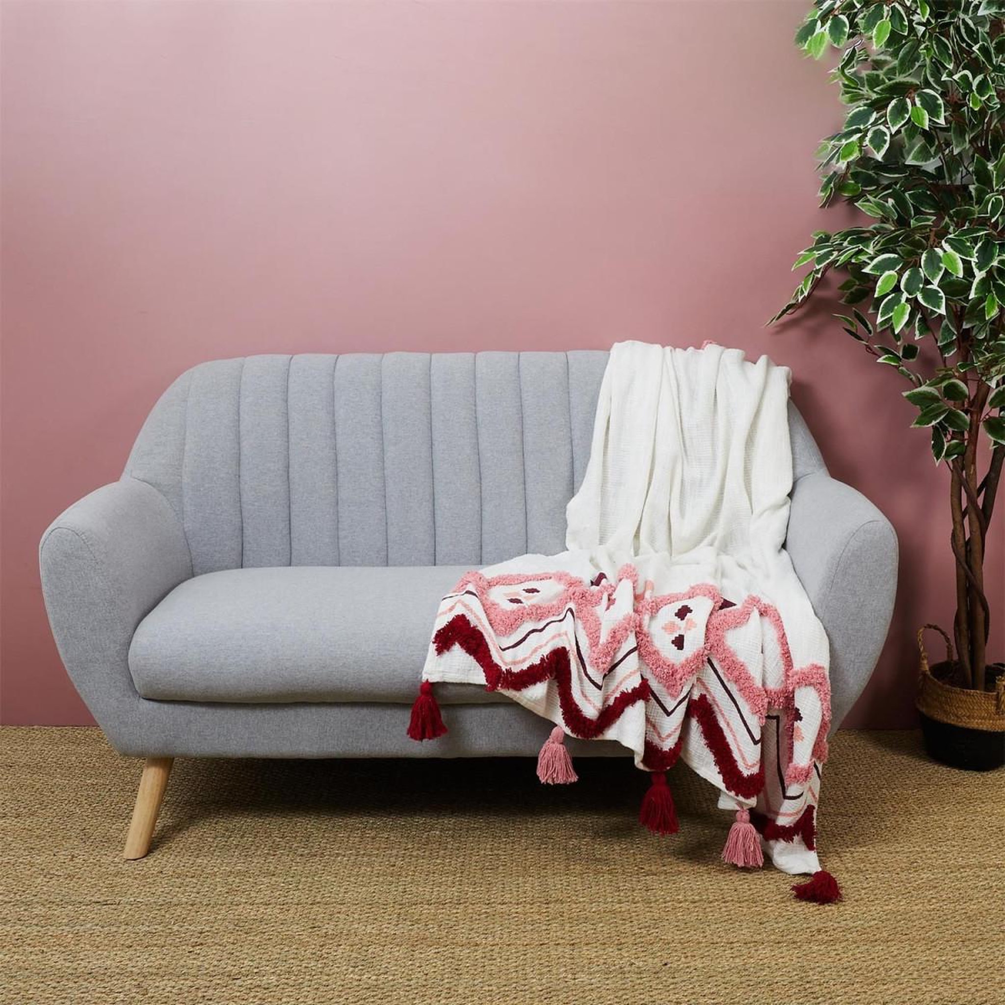 Voir la diapositive 3 : The Home Deco Factory Jeté de canapé tufté  ethnique  130x150cm rose
