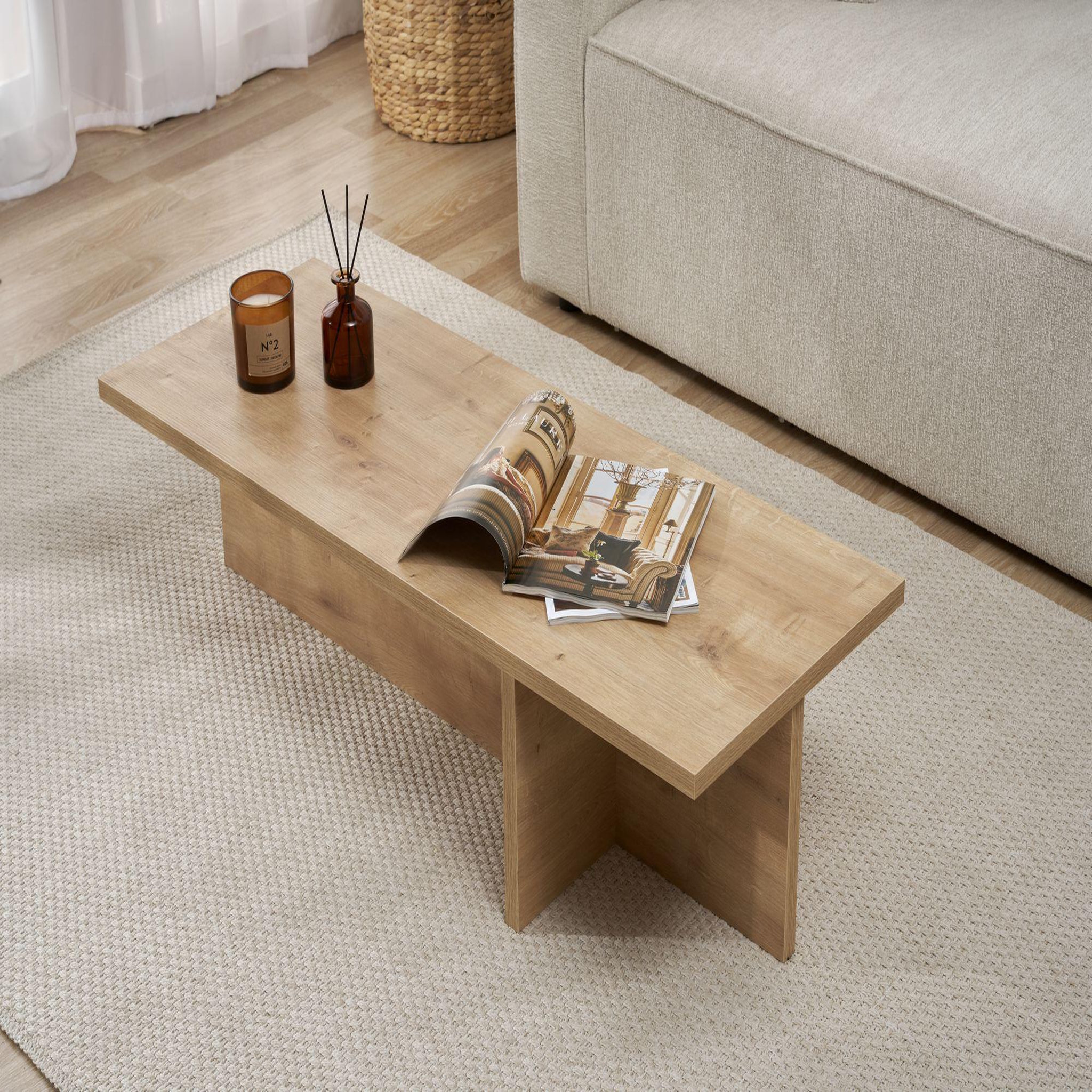 Voir la diapositive 4 : Habitat et Jardin Table basse en bois  harbor  - 120 x 45 x 30 cm - chêne saphir