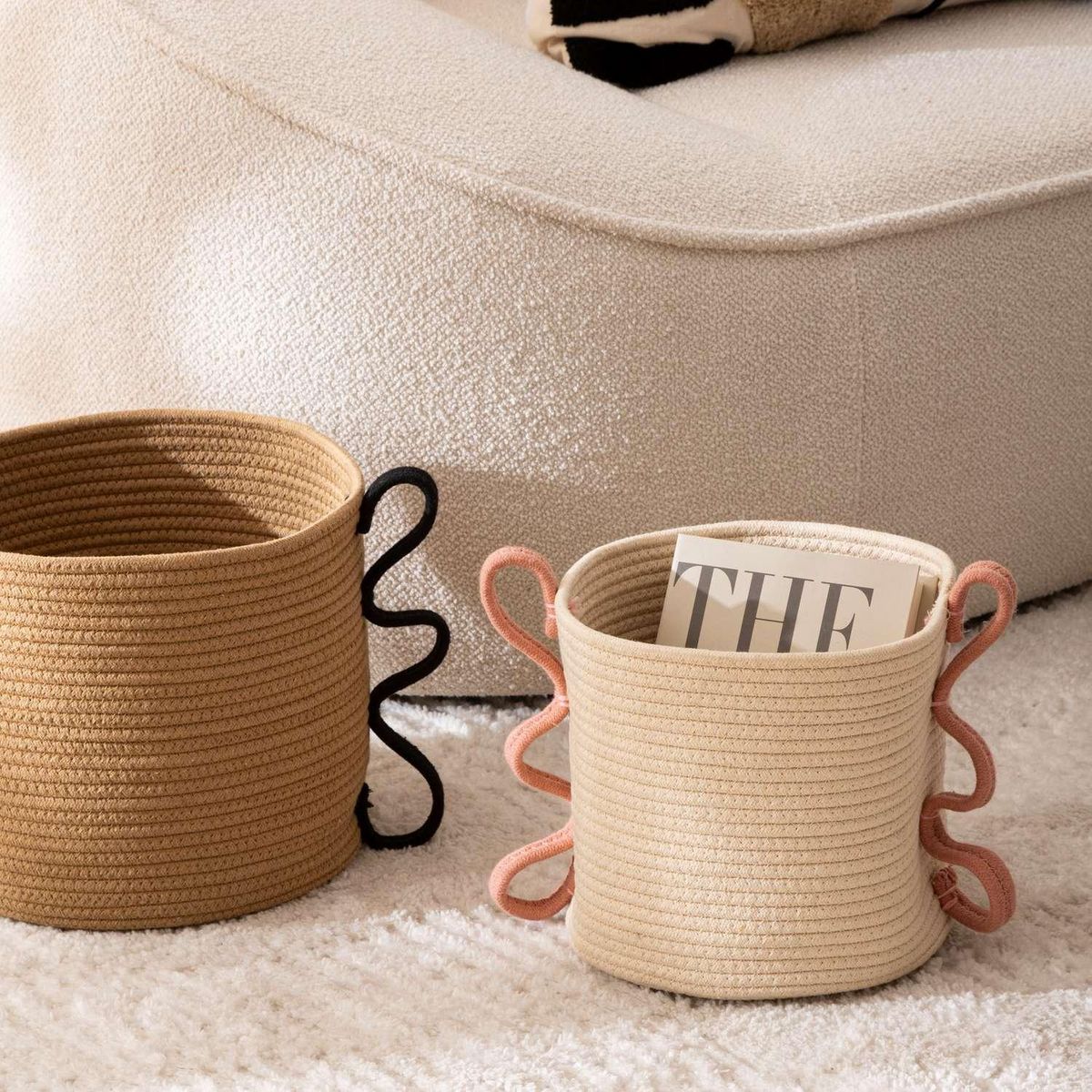 ATMOSPHERA Ensemble de 2 paniers en coton et polyester - Beige et marron