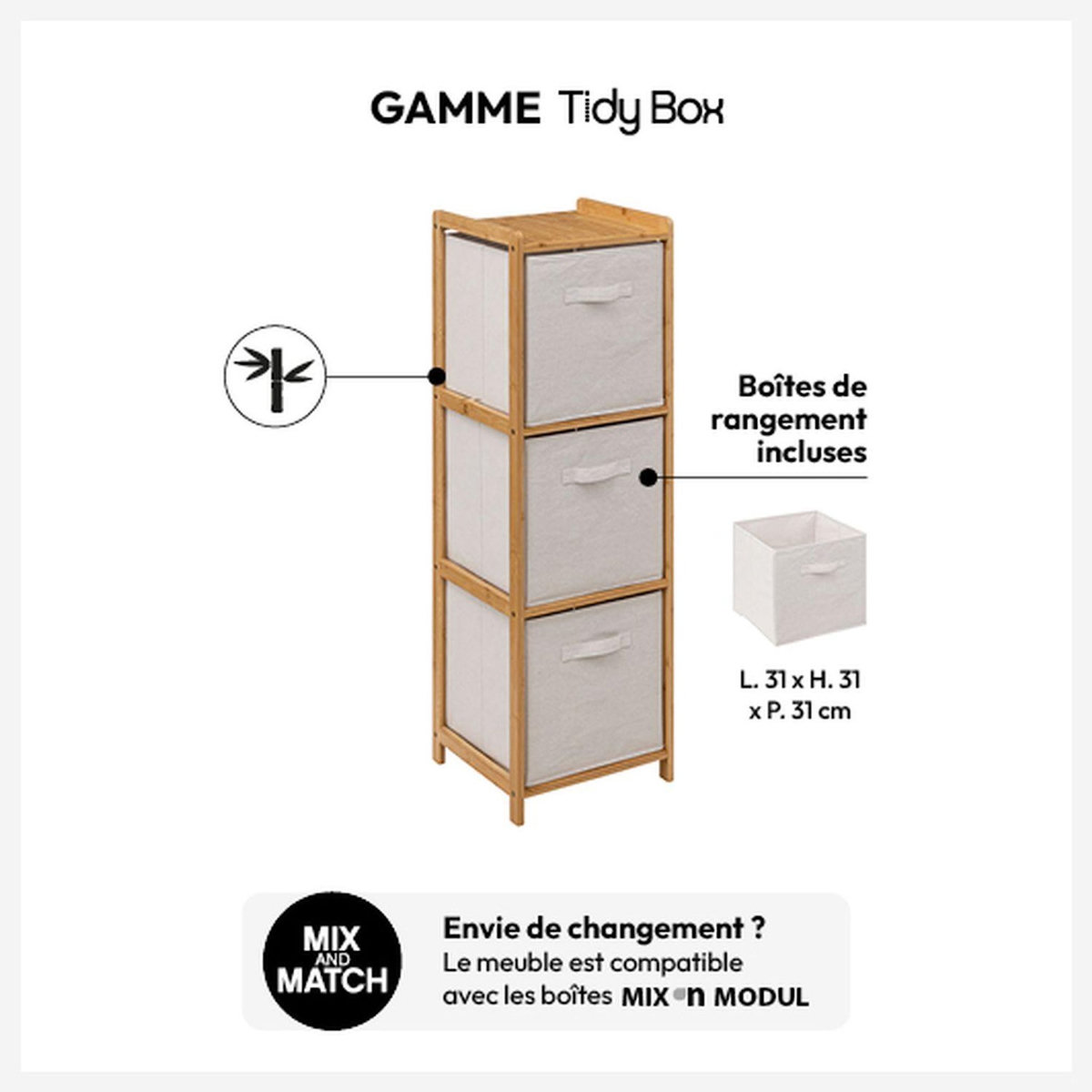 FIVE Etagère 3 paniers de rangement TIDY BOX - Beige