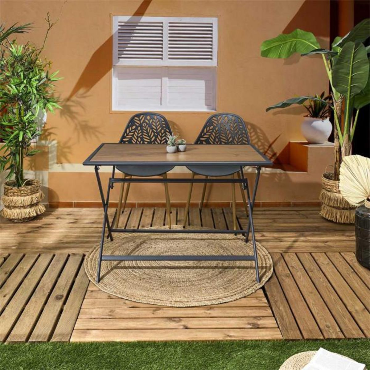 Paris Prix Table de Jardin Pliable  Barcelone  110cm Gris & Naturel