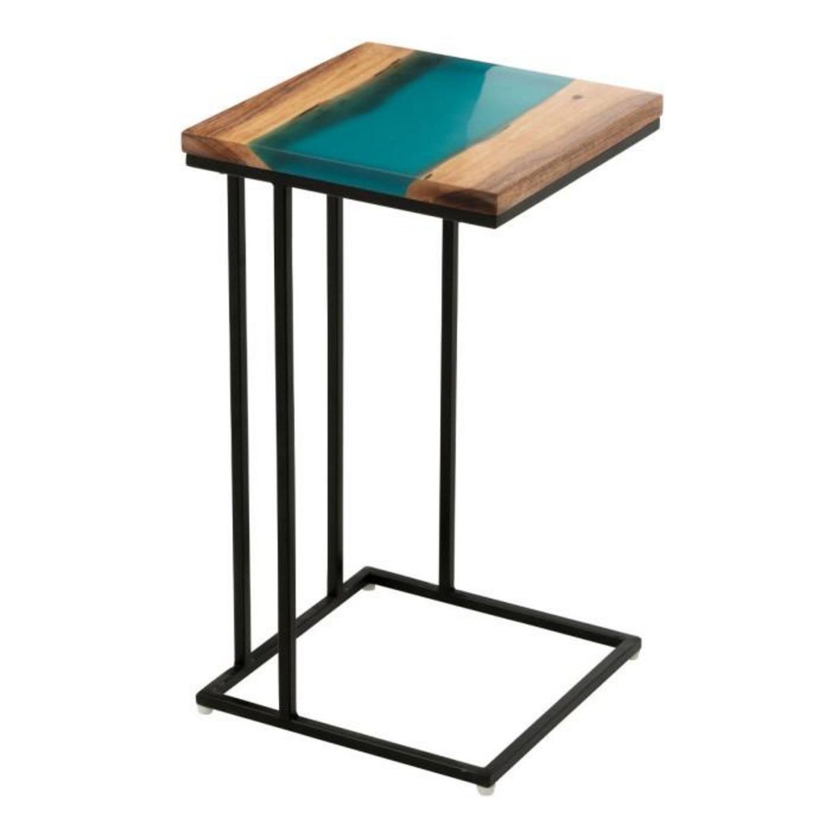 Paris Prix Table d'Appoint Carrée en Bois  Douglas  55cm Naturel & Bleu