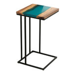 Paris Prix Table d'Appoint Carrée en Bois  Douglas  55cm Naturel & Bleu