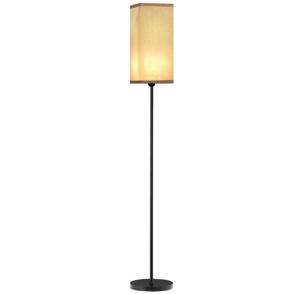 HOMCOM Lampadaire droit style contemporain H.161 cm métal noir abat-jour beige effet lin