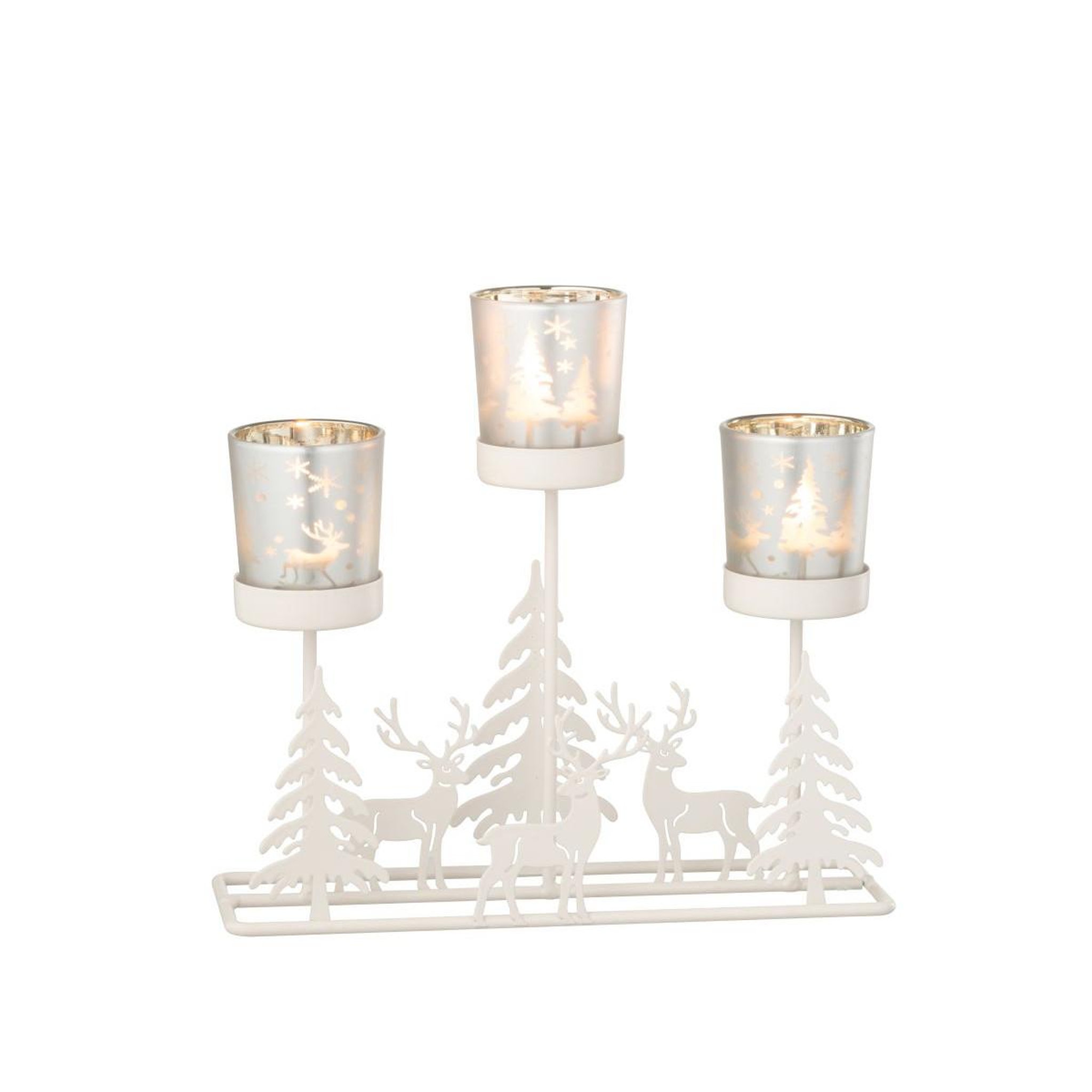 Voir la diapositive 2 : J-LINE Photophore Hiver en Métal  Chalet  24cm Blanc