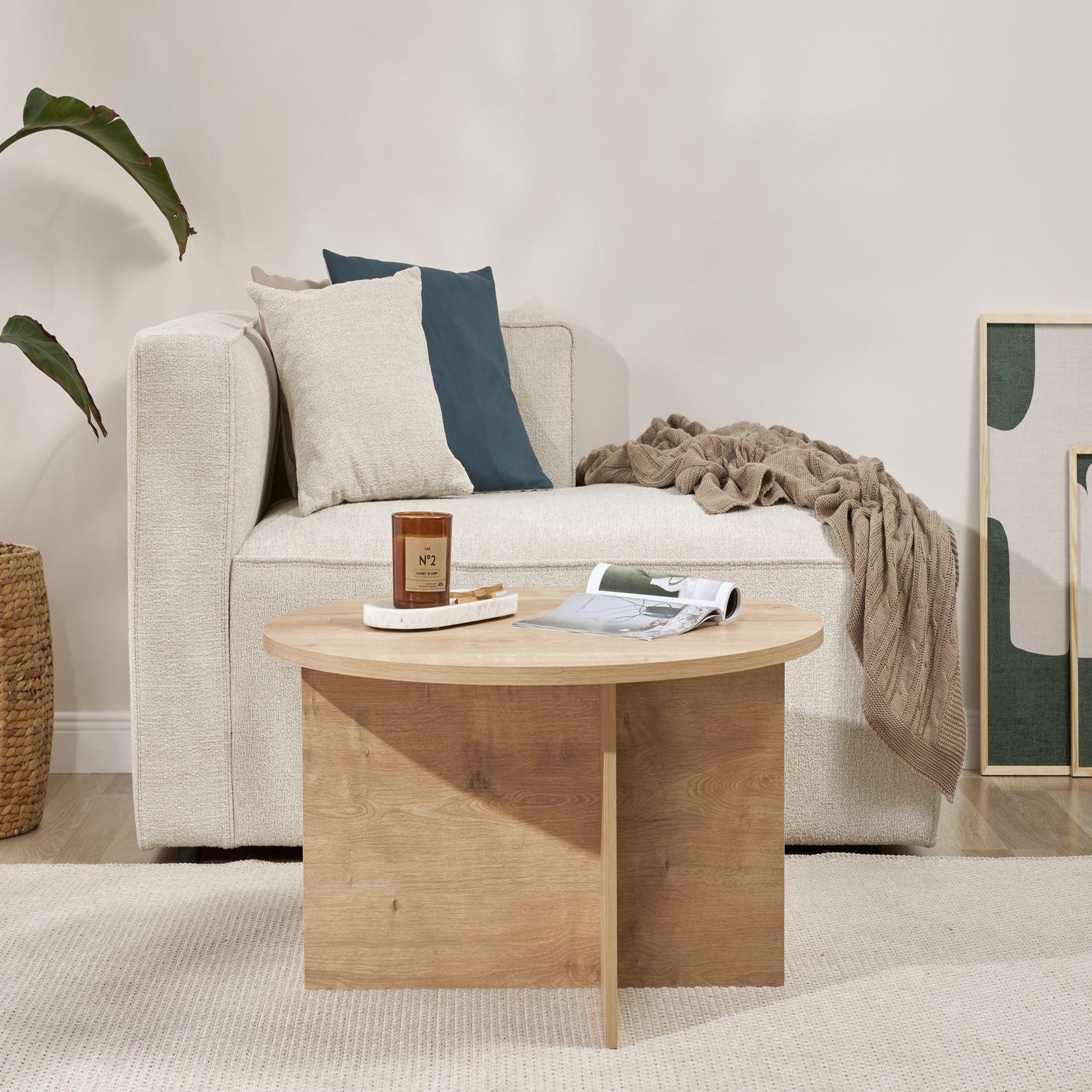 Voir la diapositive 2 : Habitat et Jardin Table basse en bois  soleil  - 90 x 90 x 40 cm - chêne saphir