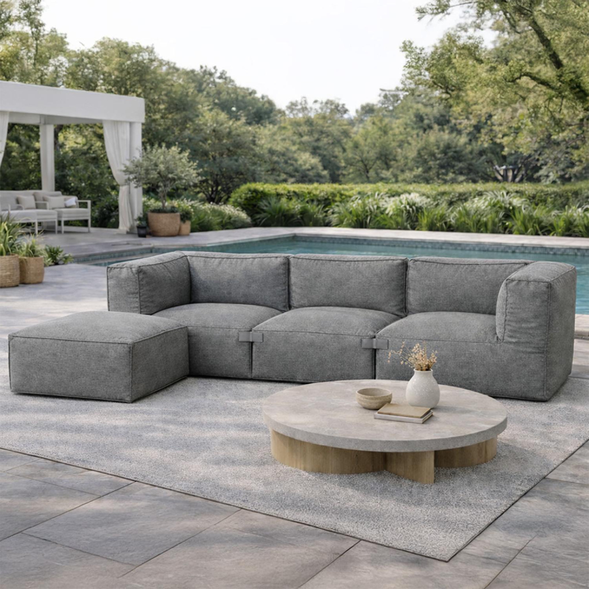 Voir la diapositive 2 : CONCEPT USINE Salon de jardin modulable 4 places gris en tissu déperlant praiano