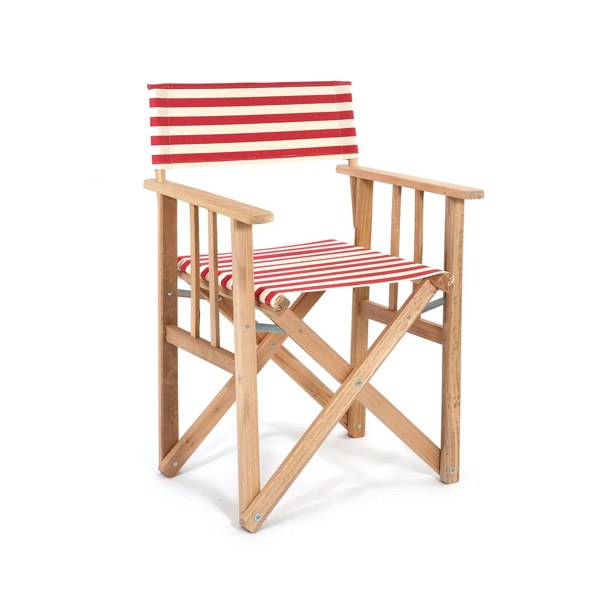 City Garden Fauteuil de jardin pliable en bois et coton rayé rouge LONA