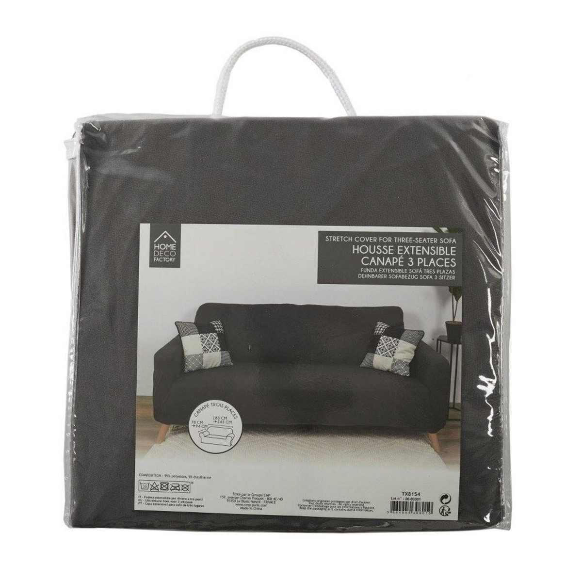 The Home Deco Factory Housse de canapé 3 places extensible gris
