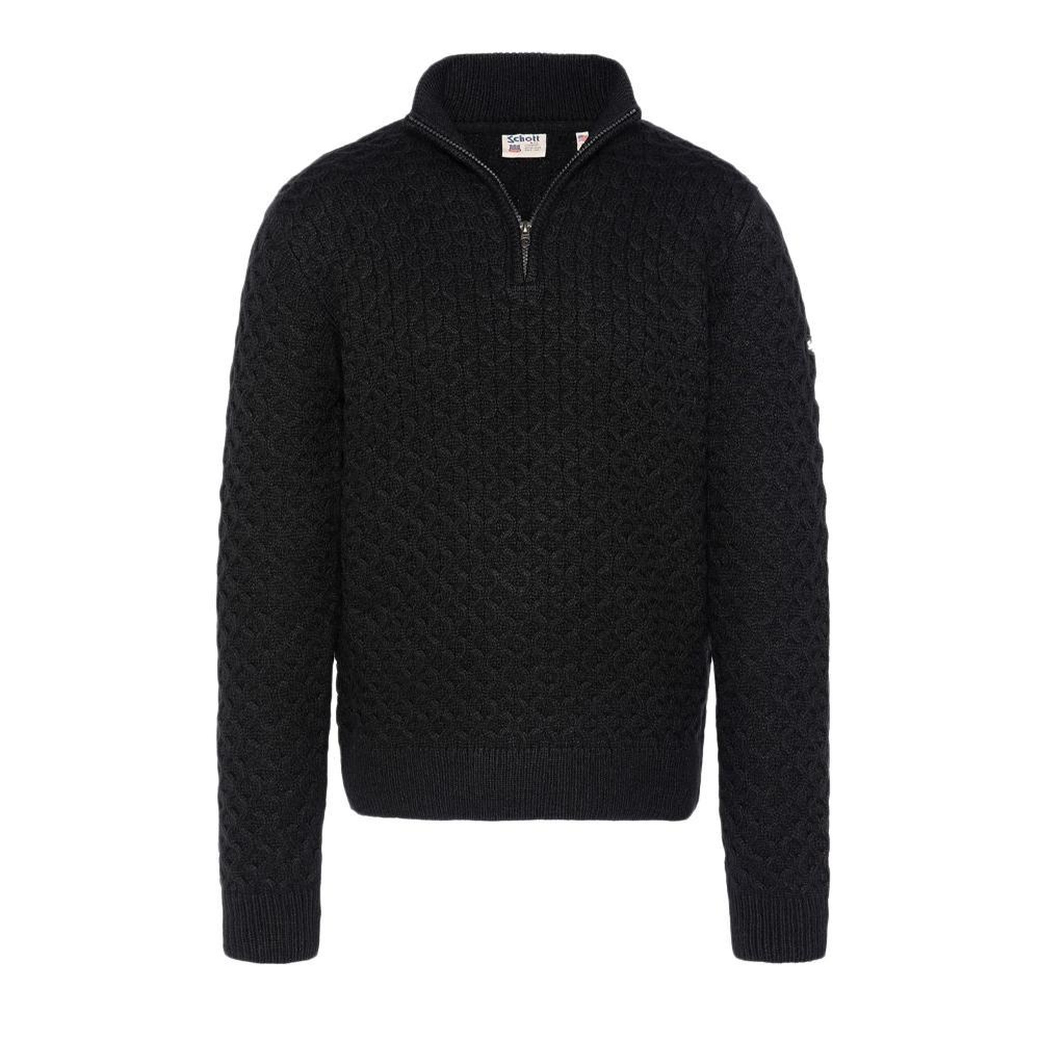 Schott Pull 1/4 de Zip Noir Homme Schott Half. Coloris disponibles : Noir