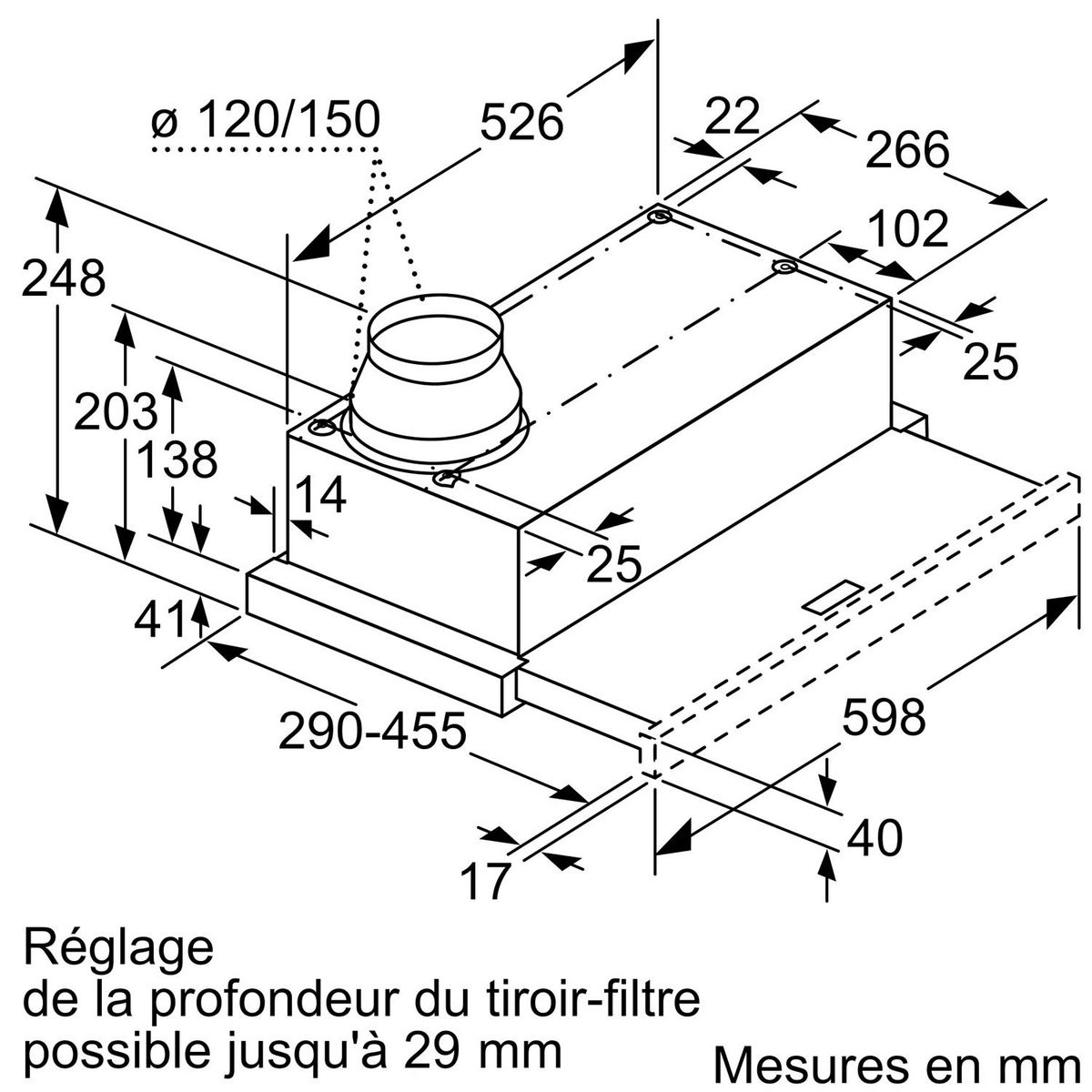 BOSCH Hotte télescopique 60cm 389m3/h argent métallisé - dfm064w54