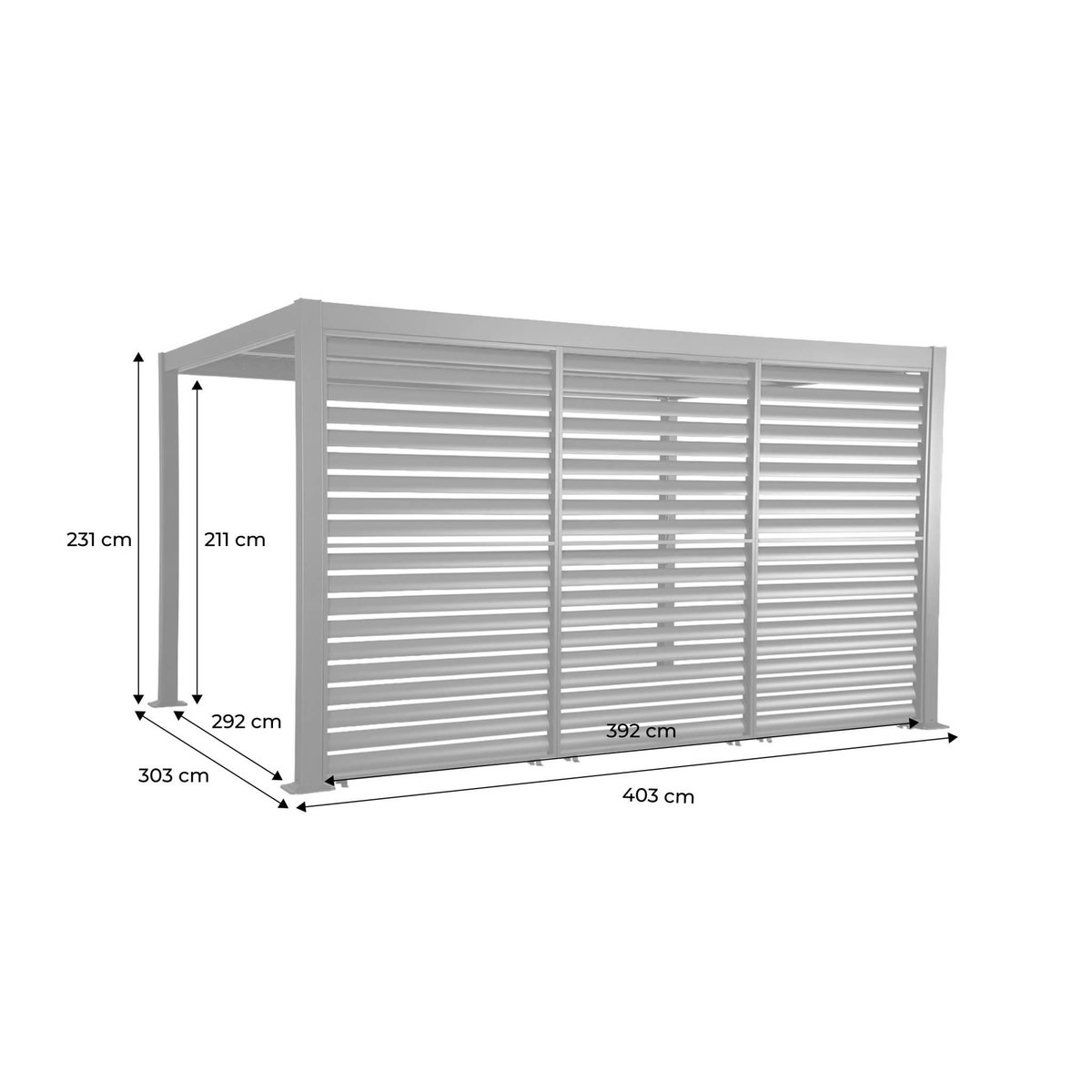 SWEEEK Pergola bioclimatique aluminium et acier 4x3m + 3 persiennes 130cm anthracite Palace
