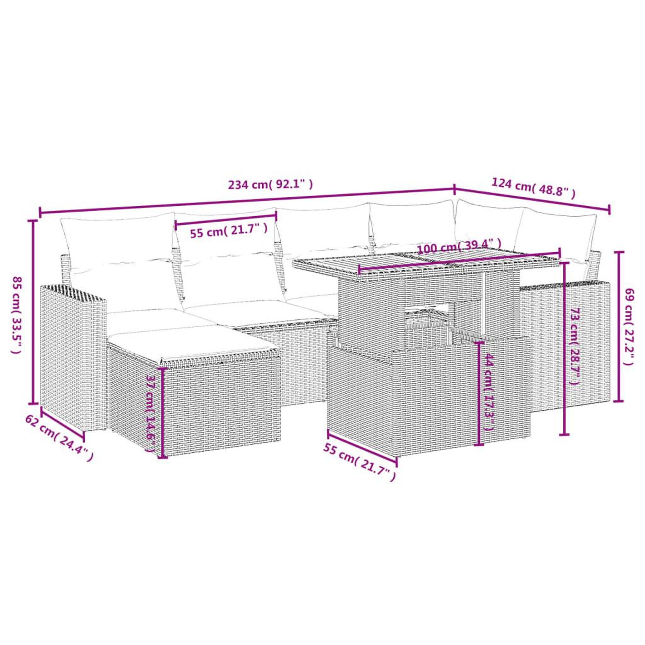 Voir la diapositive 4 : VIDAXL Salon de jardin 7 pcs avec coussins noir resine tressee
