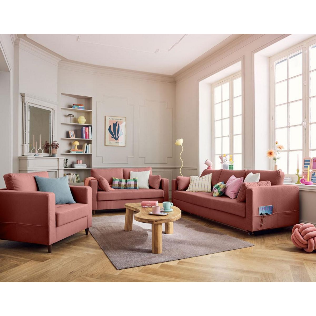 LISA DESIGN Anna - fauteuil avec poche en velours - pieds en bois