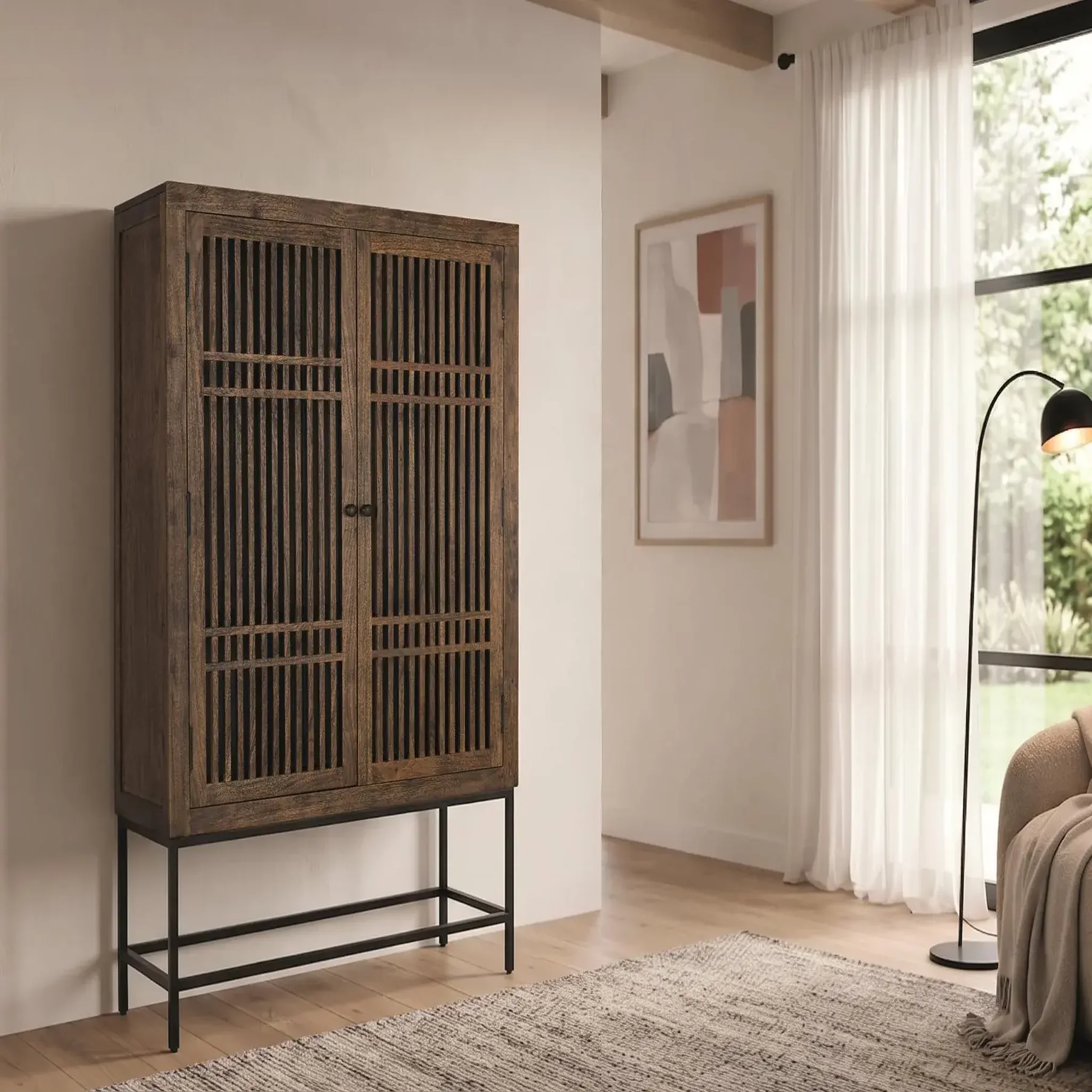 Voir la diapositive 2 : GINER Y COLOMER SL Armoire en bois d'acacia 100cm style industriel avec inspiration orientale
