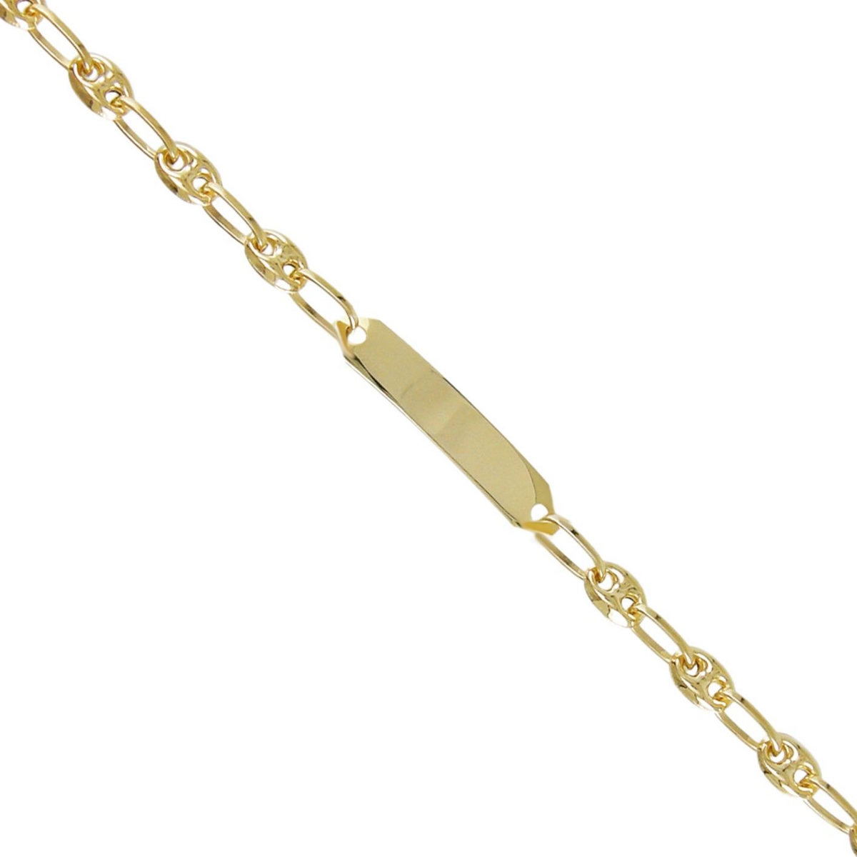 L'ATELIER D'AZUR Bracelet Enfant Or Jaune - Gourmette - Maille Grain de Café - Gravure Offerte